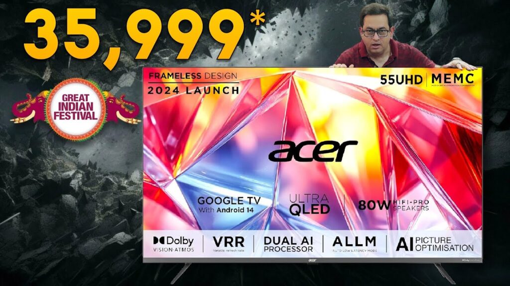 Acer 139 cm (55 inches) Super Series 4K Ultra HD Smart QLED Google TV AR55QDXGU2875AT (Black) 2024 Model